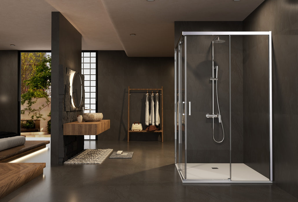 SB_X EASY Mampara Ducha Rectangular 2F+2C Cromo Transparente