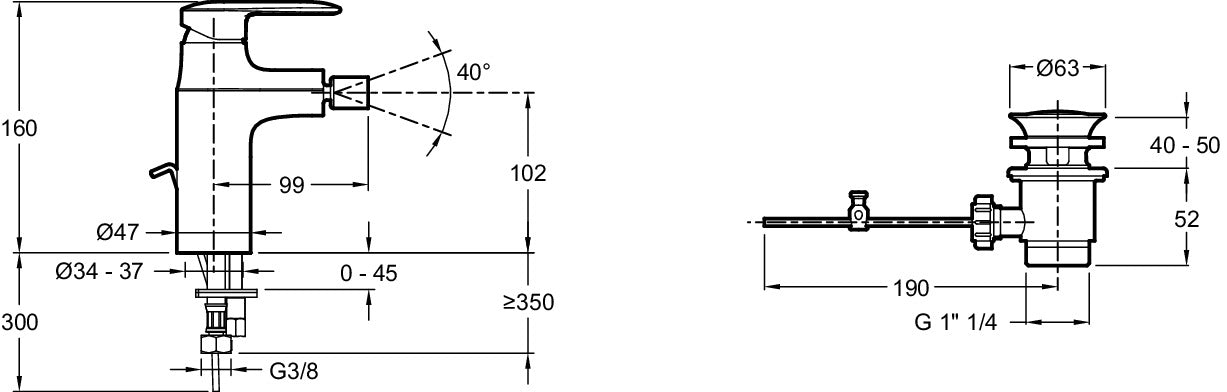 Jacob Delafon E99456-CP KUMIN Single-lever bidet faucet with automatic drain