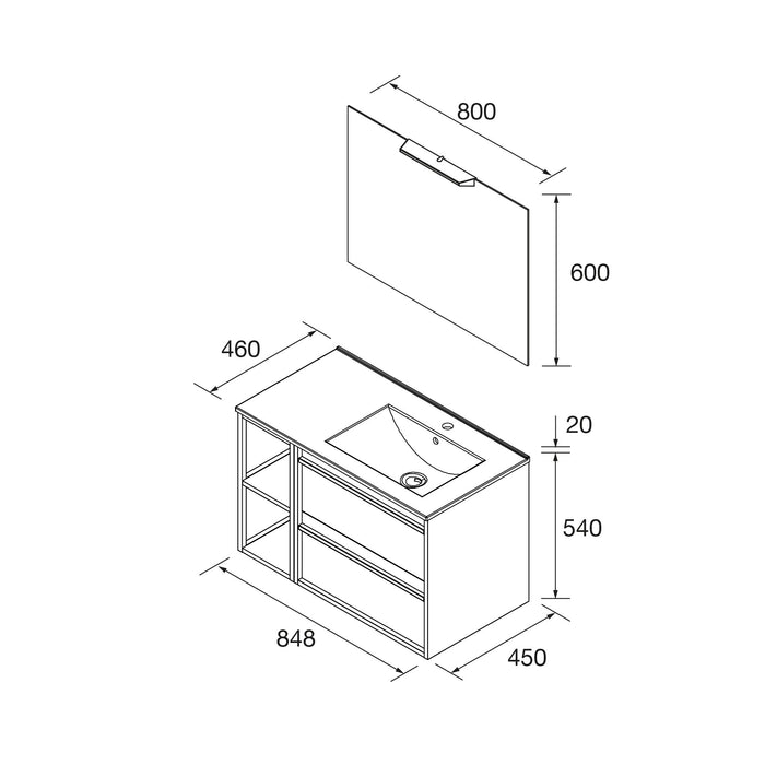 SALGAR ATTILA 850 Conjunto Mueble De Baño Con Coqueta Derecha Color Roble África