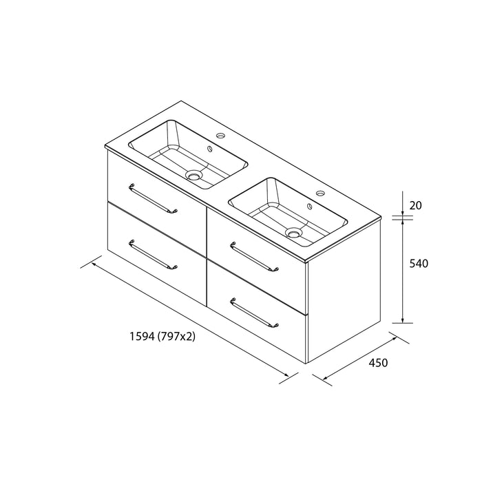 SALGAR 116079 MORAI Mueble de Baño 2 pozas Solid Surface 160cm Roble