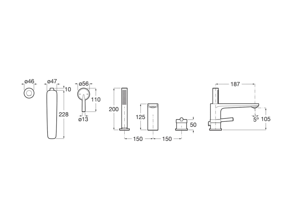 ROCA A5A986DC00 PALS Grifo Monomando de Repisa para Baño-Ducha con Caño Central Inversor y Equipo de Ducha Cromo