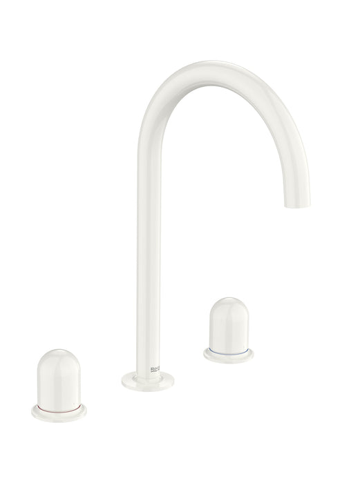 ROCA A5A3V3FP30 NU Grifo Bimando Lavabo con Manetas de Repisa Maneta Dome Blanco Brillo