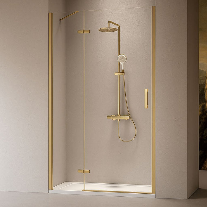 KASSANDRA NARDI Fixed Shower Front Screen + Hinged Door + Brushed Gold Closing Profile Transparent