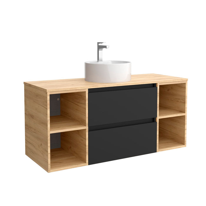 SALGAR 102236 BEQUIA Mueble de Baño con Lavabo de Posar y Encimera 120 2 Cajones y 4 Huecos Negro Roble África