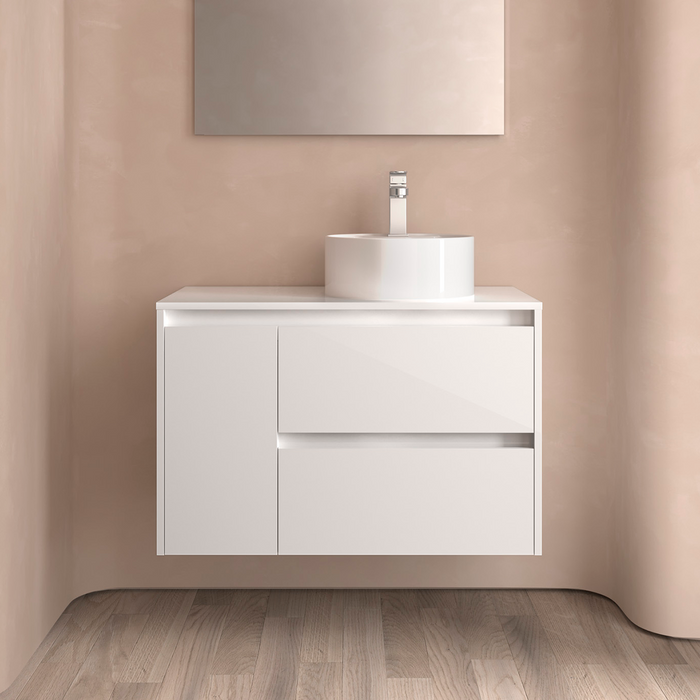 SALGAR NOJA 850 Bathroom Cabinet with Countertop Lid 2 Drawers 1 Left Door Glossy White Color