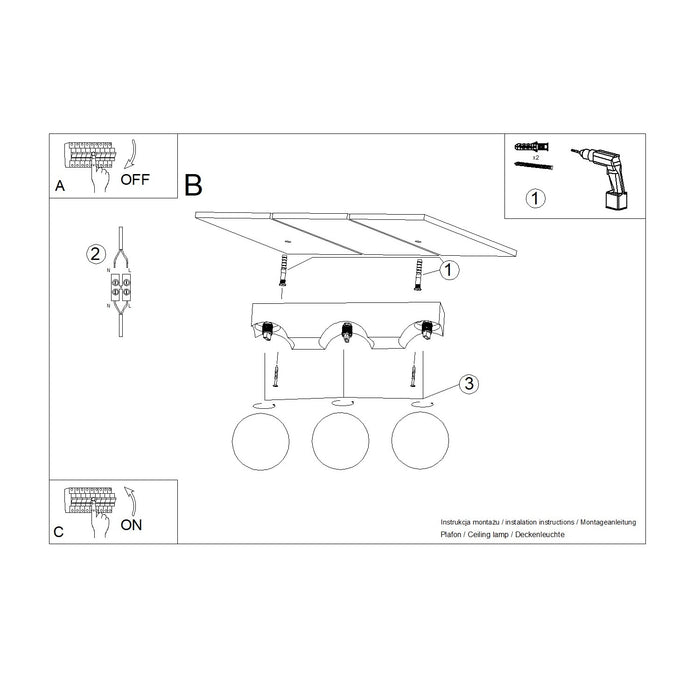 SOLLUX SL.1684 Lámpara de techo BULBO 3 madera natural madera natural/blanco