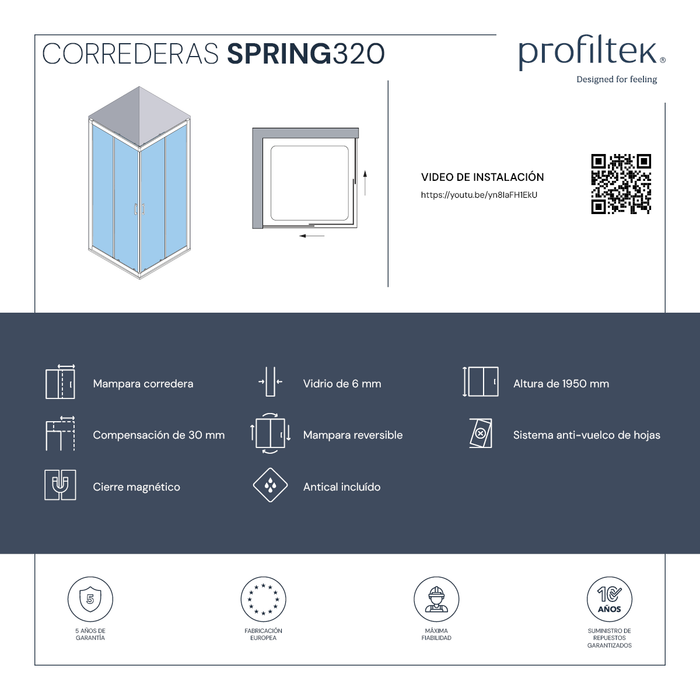 PROFILTEK SPG-320 SPRING 2 hojas correderas+2 hojas fijas. 6 MM Plata Alto Brillo* Transparente
