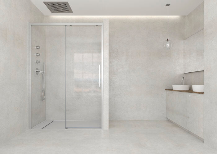 PROFILTEK SA-810 SALMA PLUS Front 1 sliding leaf + 1 fixed leaf. 8 MM Silver High Gloss* Transparent