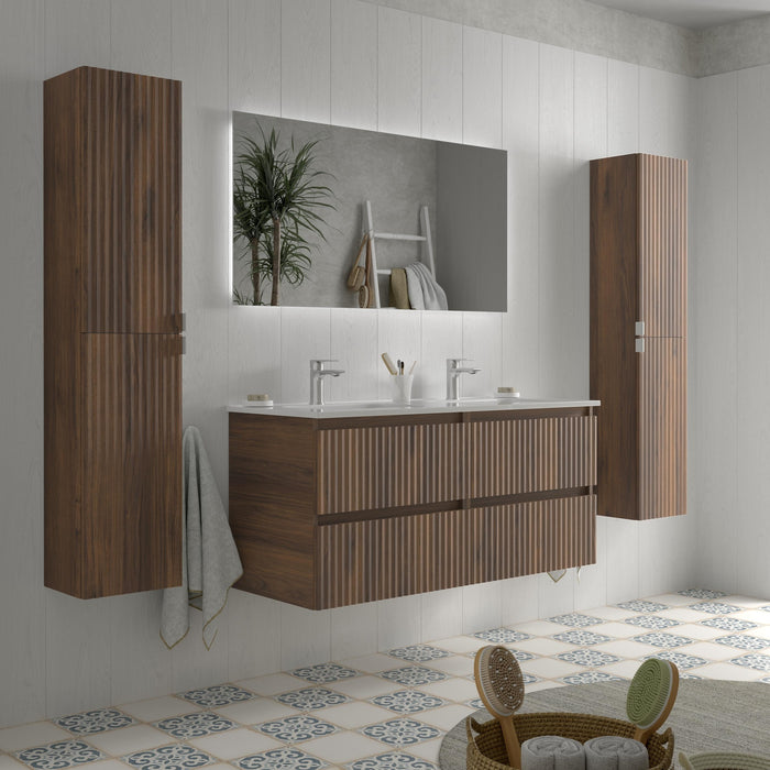 SALGAR 121747 KIRA Mueble de Baño 2 pozas Porcelana 120cm Nogal