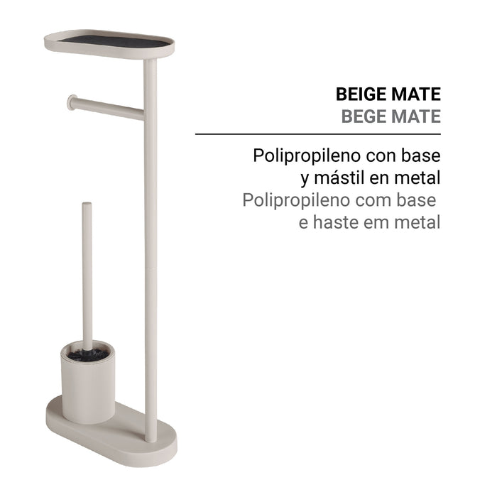 GEDY 30326600000 ELIOS Columna de pie con portarrollos, escobillero y repisa beige mate