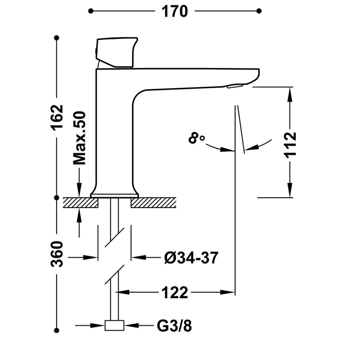 TRES 22210402 LOFT Grifo Monomando Para Lavabo Acabado Cromo