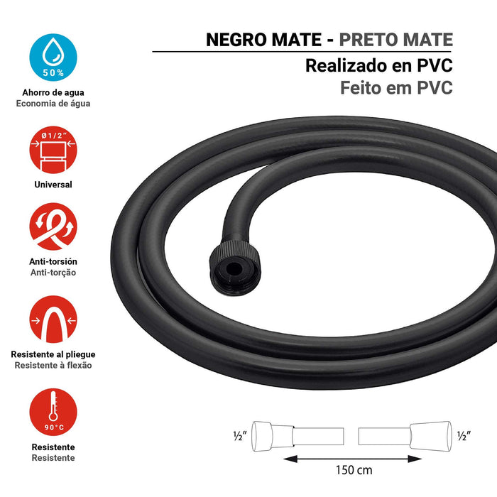 GEDY GYFX1080010 BLACK 00 Flexo de ducha 150 cm negro mate
