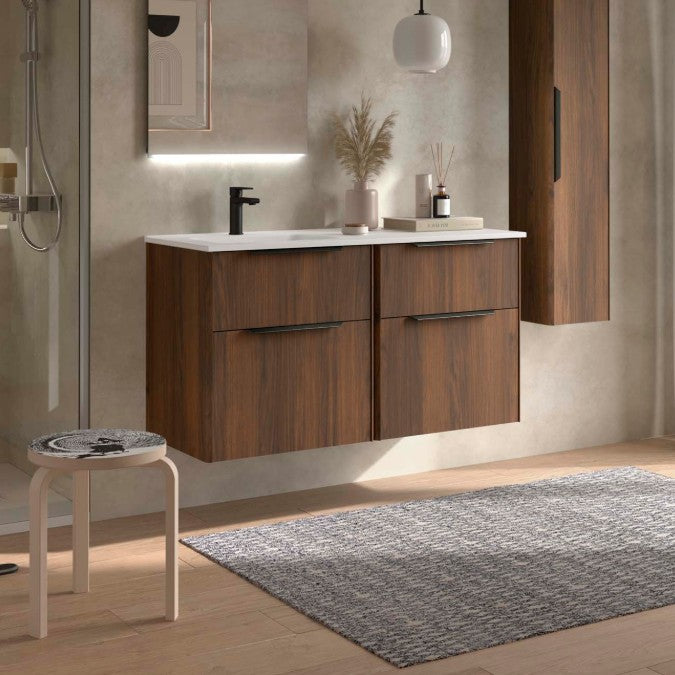 SALGAR 119770 LUVA Mueble+Lavabo 120 Con Encimera Derecha Nogal Maya Tirador Negro