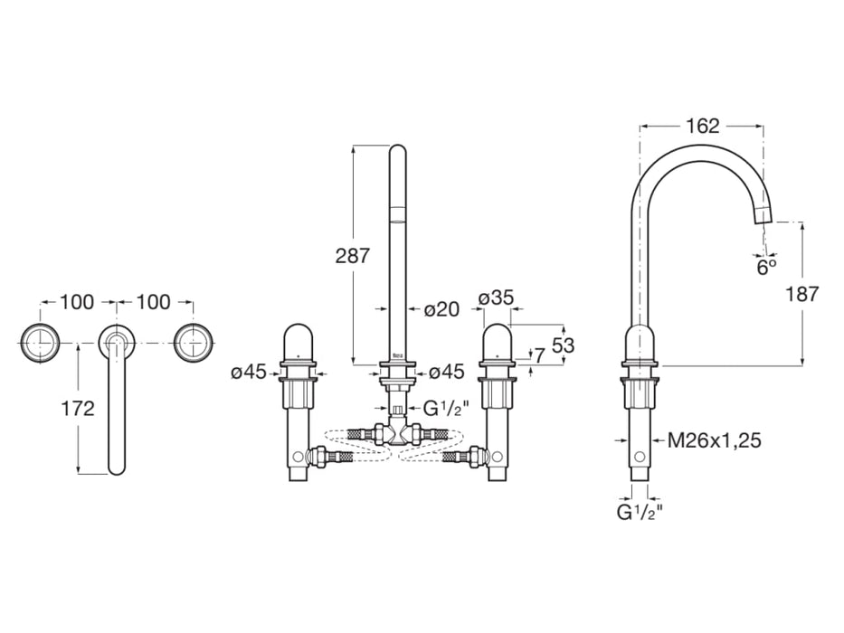 ROCA A5A3V3FP20 NU Grifo Bimando Lavabo con Manetas de Repisa Maneta Dome Verde Menta