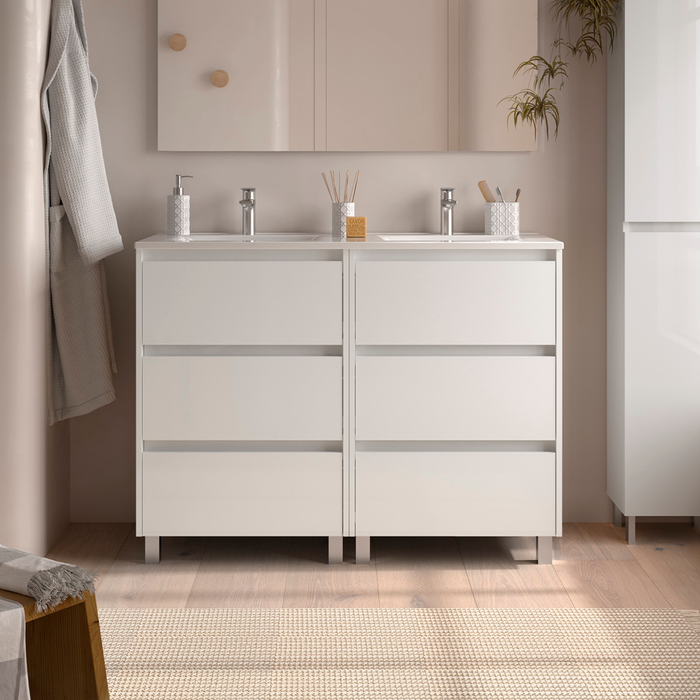 SALGAR 106286 NOJA Mueble de Baño con Lavabo 6 Cajones 120 cm Color Blanco Brillo