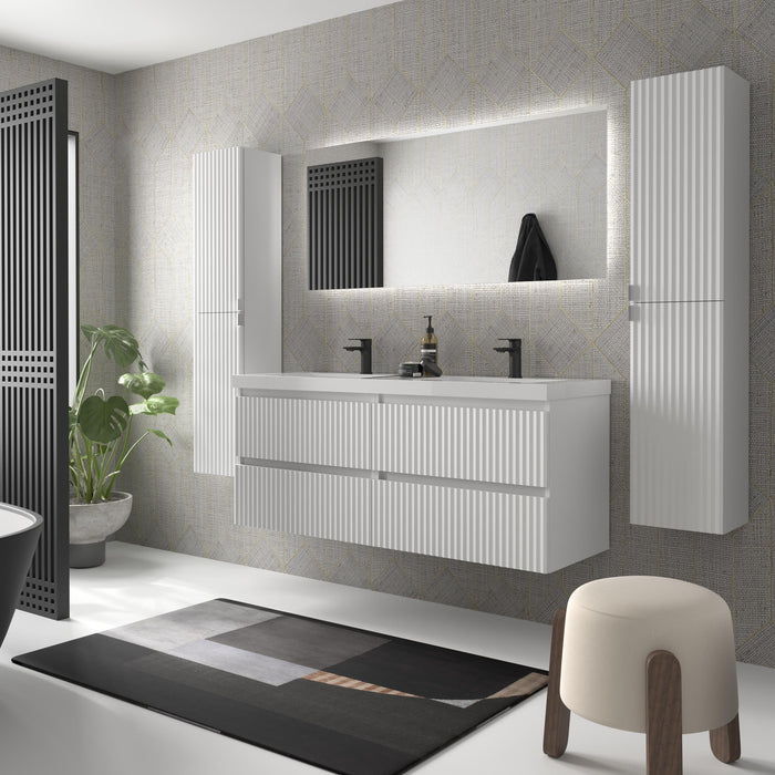 SALGAR 121748 KIRA Mueble de Baño 2 pozas Carga Mineral 140cm Blanco Mate