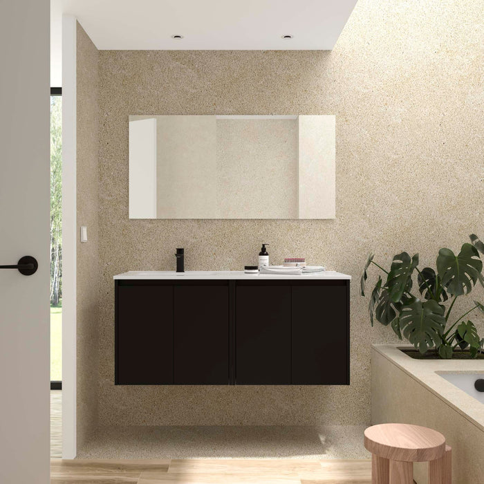 SALGAR 118840 NOJA Mueble+Lavabo+Espejo 4 Puertas 120 cm Color Negro Satinado Encimera Derecha