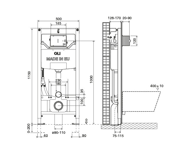 OLI LAKE-OLI120 PLUS Pack Inodoro Suspendido Rimless con Pulsador Blanco