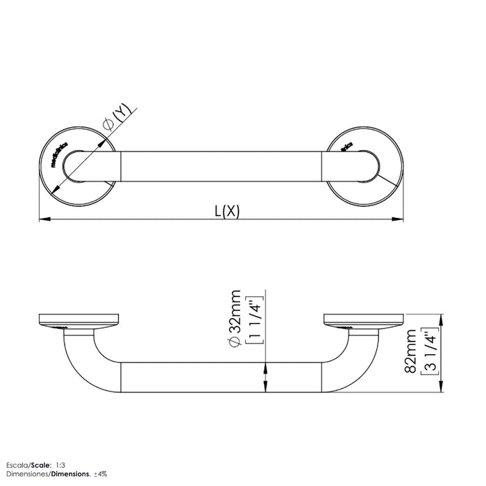 MEDICLINICS Barra de Apoyo Recta Inox Satinado