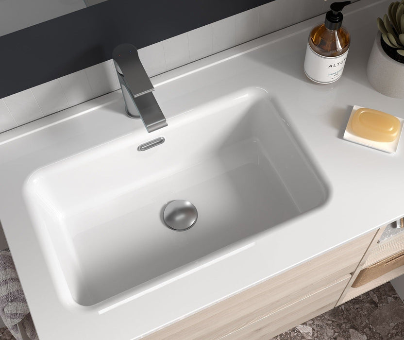 SALGAR BEQUIA Mueble de Baño con Lavabo 2 Cajones 2 Huecos Blanco Roble África Izquierda