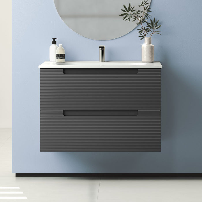 VISOBATH KYOTO Mueble de Baño con Lavabo 2 Cajones Suspendido Color Gris Ceniza