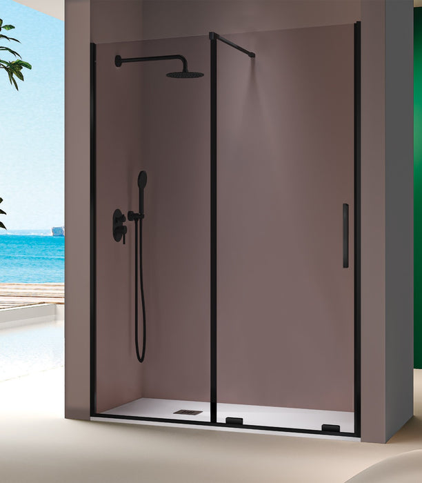 KASSANDRA MOKA Mampara Frontal Ducha Corredera Negro Transparente