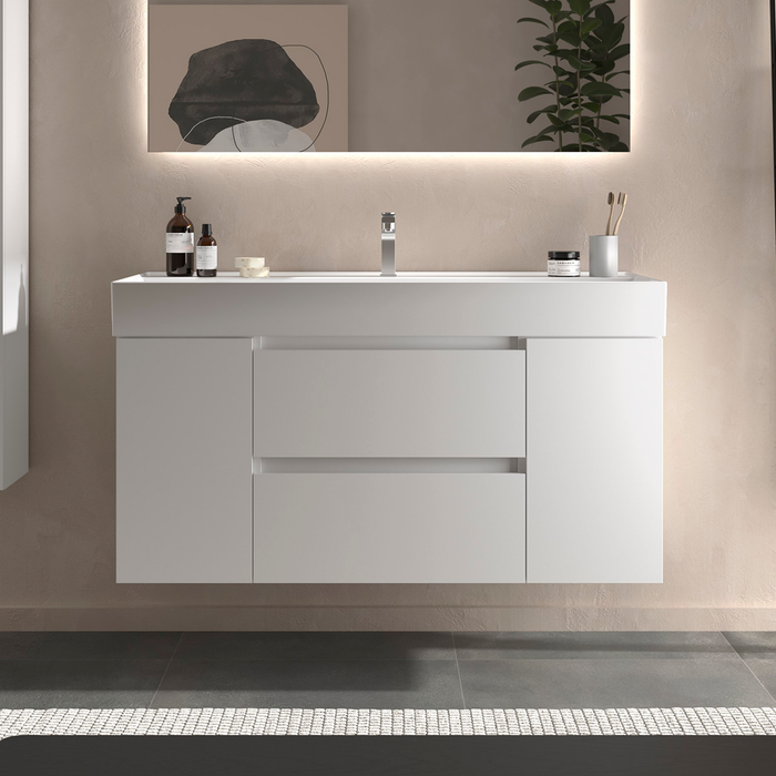 SALGAR 110522 BEQUIA Mueble de Baño con Lavabo 120 cm 2 Cajones 2 Puertas Blanco Mate