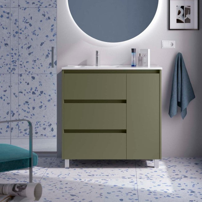 SALGAR NOJA 910 Mueble de Baño con Lavabo 3 Cajones 1 Puerta Derecha Color Verde Mate