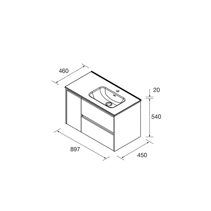 SALGAR NOJA 850 Bathroom Cabinet with Sink 2 Drawers 1 Left Door Matte White Color
