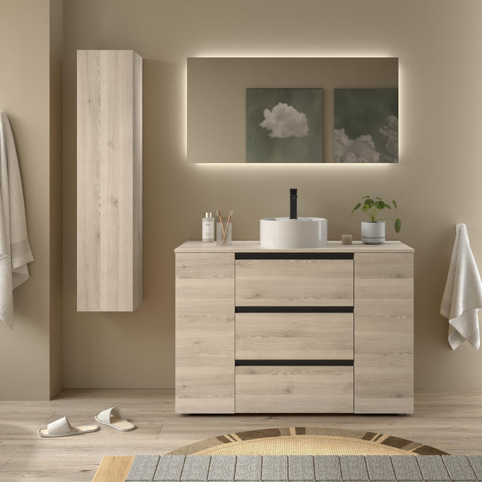 SALGAR BEQUIA PLUS Mueble 3C Lavabo sobre encimera 120 cm Natural Tirador Negro