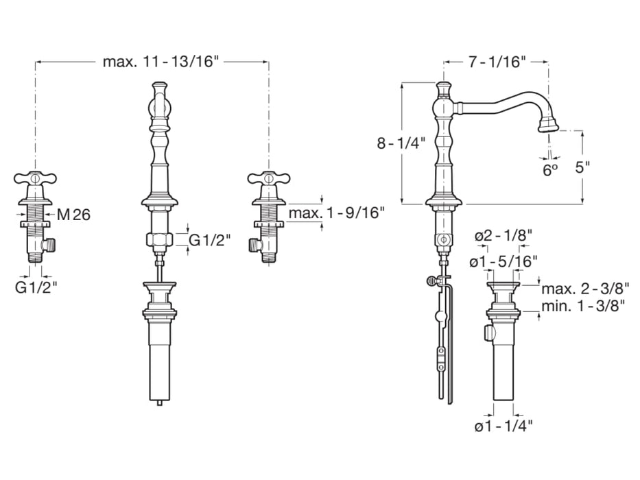 ROCA A5A444BC00 CARMEN Grifo Bimando de Repisa Lavabo con Caño Central Giratorio con Desagüe Click-Clack Cromo