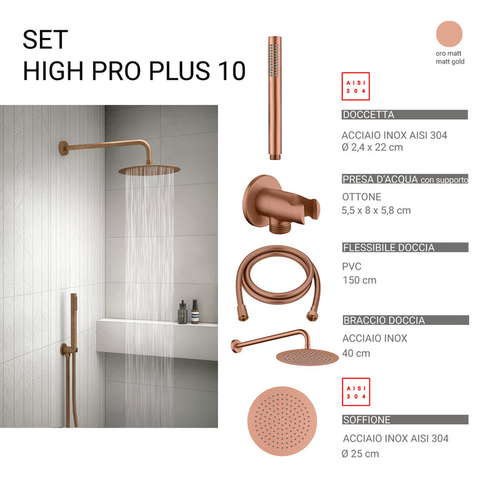 GEDY GYHP1011000 HIGH PRO PLUS 10 Kit de ducha redondo 5 piezas oro rosa