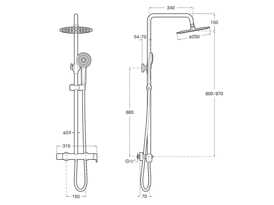 ROCA A5A9A6ENB0 VEGA PLUS ROUND Black Single-lever Shower Column
