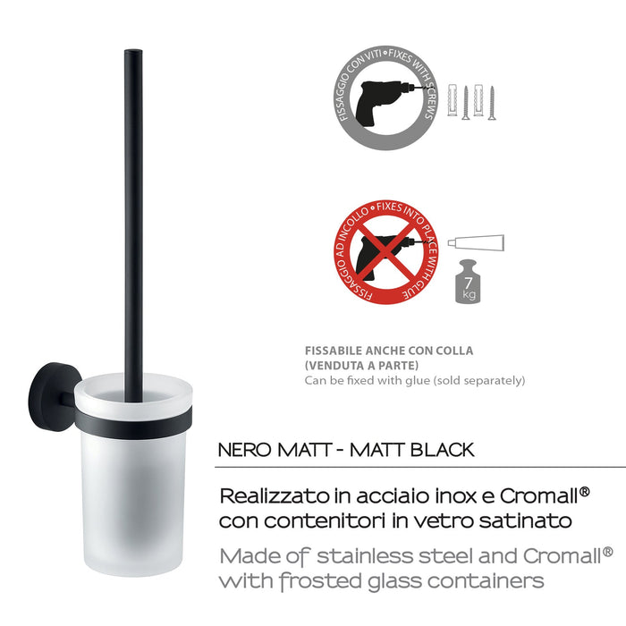 GEDY 23330314200 EROS Escobillero De Pared Negro Mate