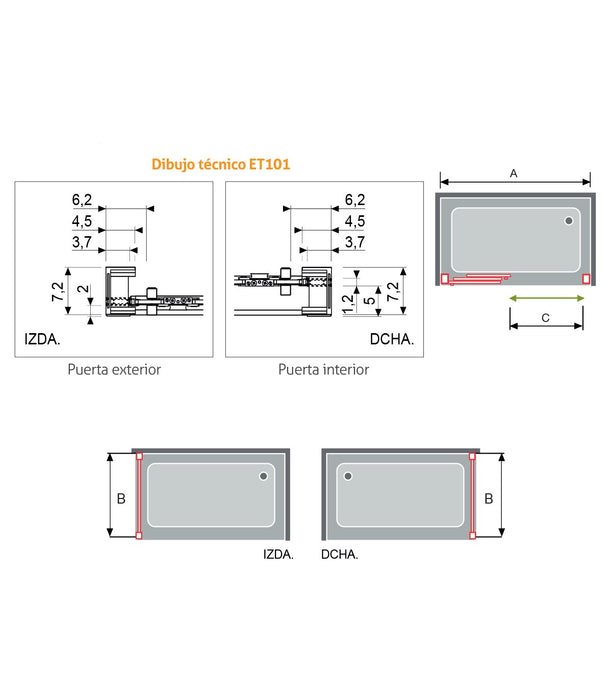 KASSANDRA ESTRELLA  Mampara Frente de Ducha 3 Puertas Correderas 6 mm Negro Mate Transparente
