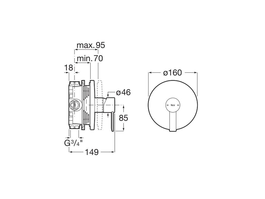 ROCA A5A2B5FSM0 TARGA Grifo Monomando Empotrable para Baño o Ducha Acabado Acero Inoxidable