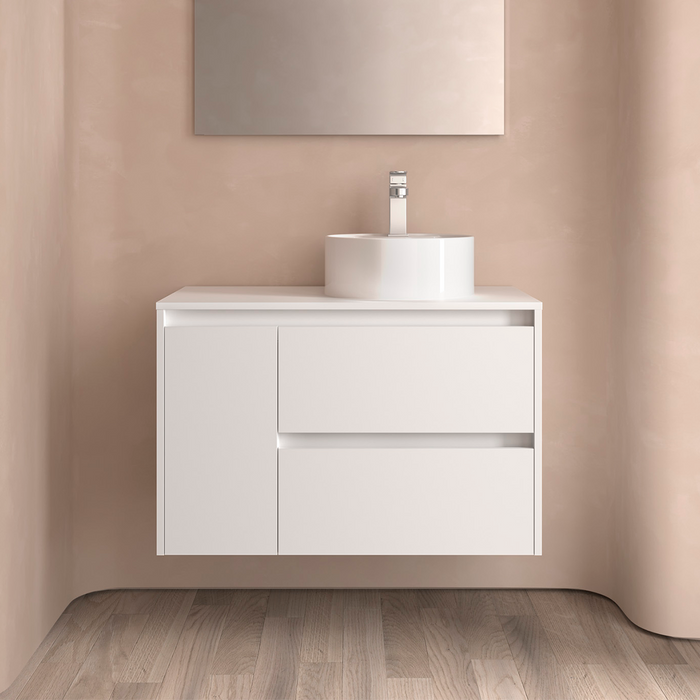 SALGAR NOJA 850 Bathroom Cabinet with Countertop Lid 2 Drawers 1 Left Door Matte White Color