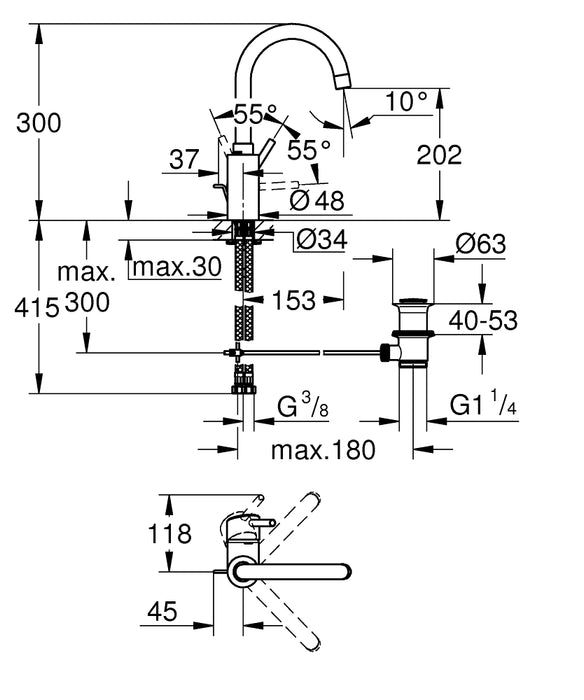 GROHE 32 629 002 Concetto Monomando de lavabo de 1/2" Tamaño L cromo