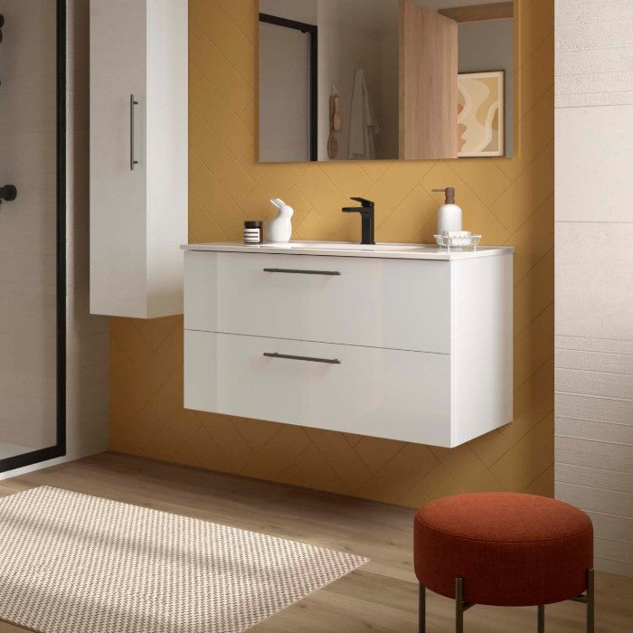 SALGAR SILANE Mueble+Lavabo Blanco Satinado Tirador Negro Mate