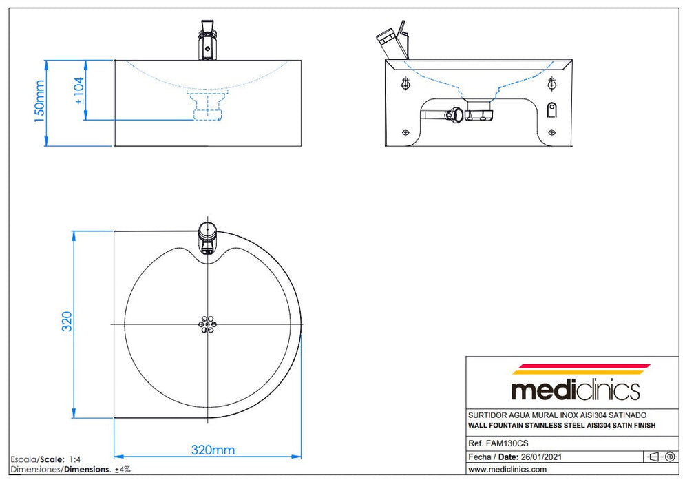 MEDICLINICS FAM130CS Wall Water Dispenser