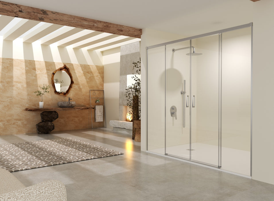 SB_X STYLO Mampara Frontal Ducha 2F+2C Niquel Transparente