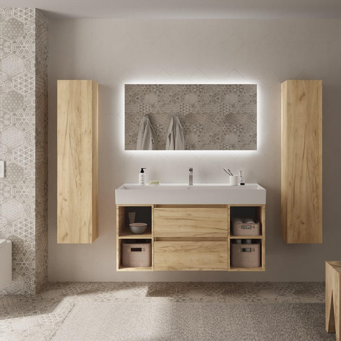 SALGAR 102233 BEQUIA Bathroom Cabinet with Sink 120 2 Drawers and 4 Compartments Roble África