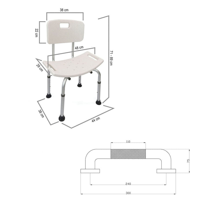 LLAVISAN 830064 Pack Square Shower Chair + 30 Cm Non-Slip Handle