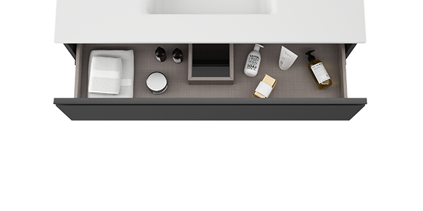 VISOBATH GRANADA Conjunto Mueble de Baño Completo 3 Cajones Color Ceniza Tirador Negro