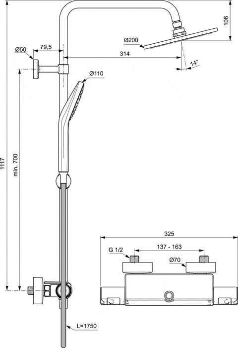 IDEAL STANDARD A7230AA CERATHERM T50 Columna de Ducha Con Estante