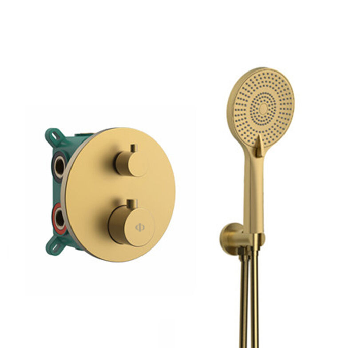 GME 3082OR ROUND Conjunto De Ducha Empotrable Termostático Oro Cepillado