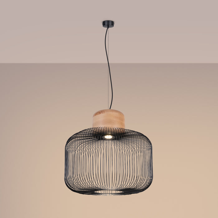 SOLLUX SL.1848 Lámpara colgante GABBIA 55 negro/madera natural