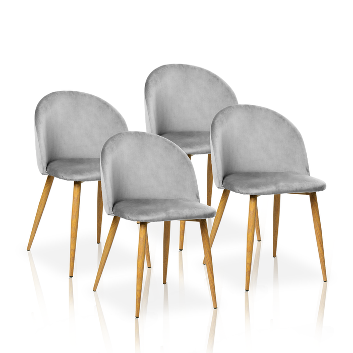 FURNITURE STYLE FS7003PIEDVEL MERCEDES Pack 4 Dining Chairs Velvet Stone Gray Color