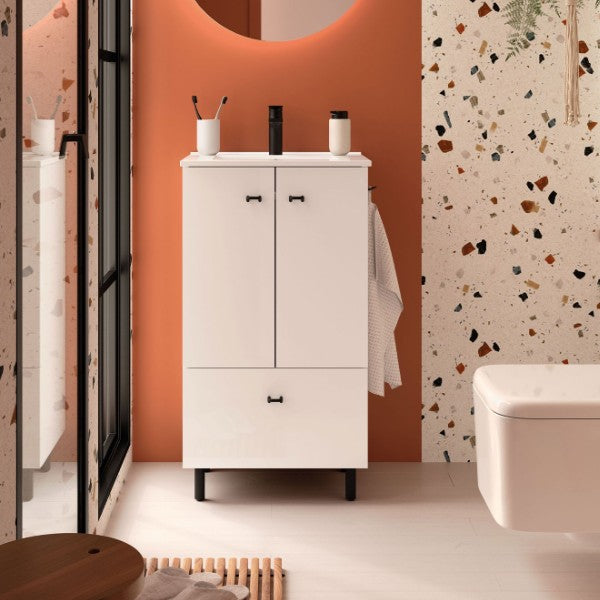 SALGAR INARA Mueble+Lavabo 2P+1C Fondo Reducido Blanco Brillo