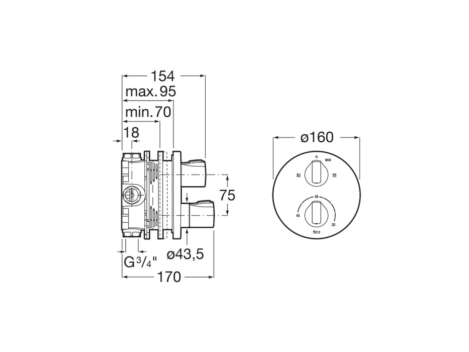 ROCA A5A0D09CN0 T-1000 ROUND Grifo Termostático Empotrable para Baño-Ducha Negro Titanio